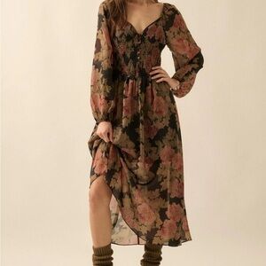 Promesa Black and Pink Floral Long Sleeve Dress